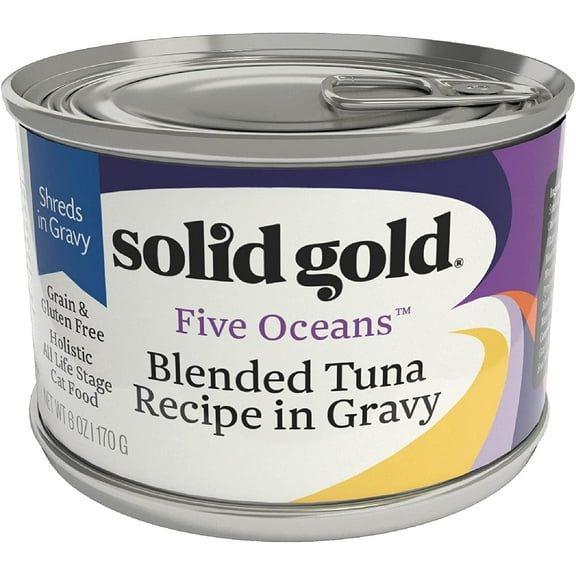Solid Gold Shreds in Gravy with Real Tuna Fish for Cats - Canned Wet Cat Food - Grain & Gluten Free Shreds with Gravy - Superfood, Protein, Vitamins, Minerals & Amino Acids - 6oz Can