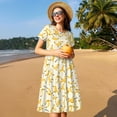 thumbnail image 6 of Horeoi Banana Print Women's Short Sleeve Dress Breathable Polyester-Spandex All-Over Print A-Line Side Pockets Elastic Waist, 6 of 6