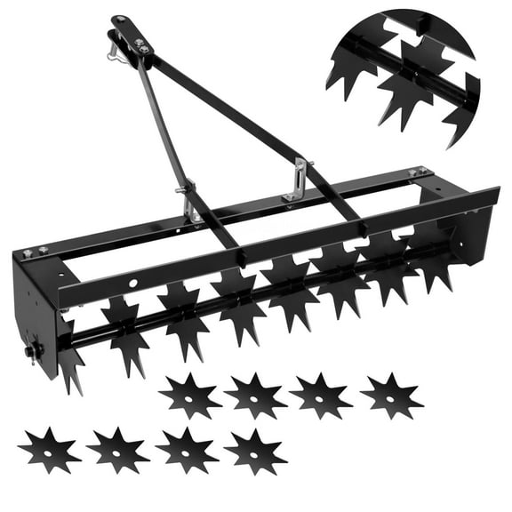 200LBS Capacity Rolling Aerator, Tow Spike Aerator Tool, Black Soil Penetrator Spikes Tractor,  35 Inch for Yard, Garden, Farm Manual Lawn Aerator​