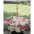 thumbnail image 3 of Outdoor Tablecloth with Umbrella Hole Zipper Pink Spring Floral Round Tablecloth 54" Waterproof Outside Table Cloth Farmhouse Flowers Botanical Butterfly Patio Table Cover Tablecloths for Picnic, 3 of 8
