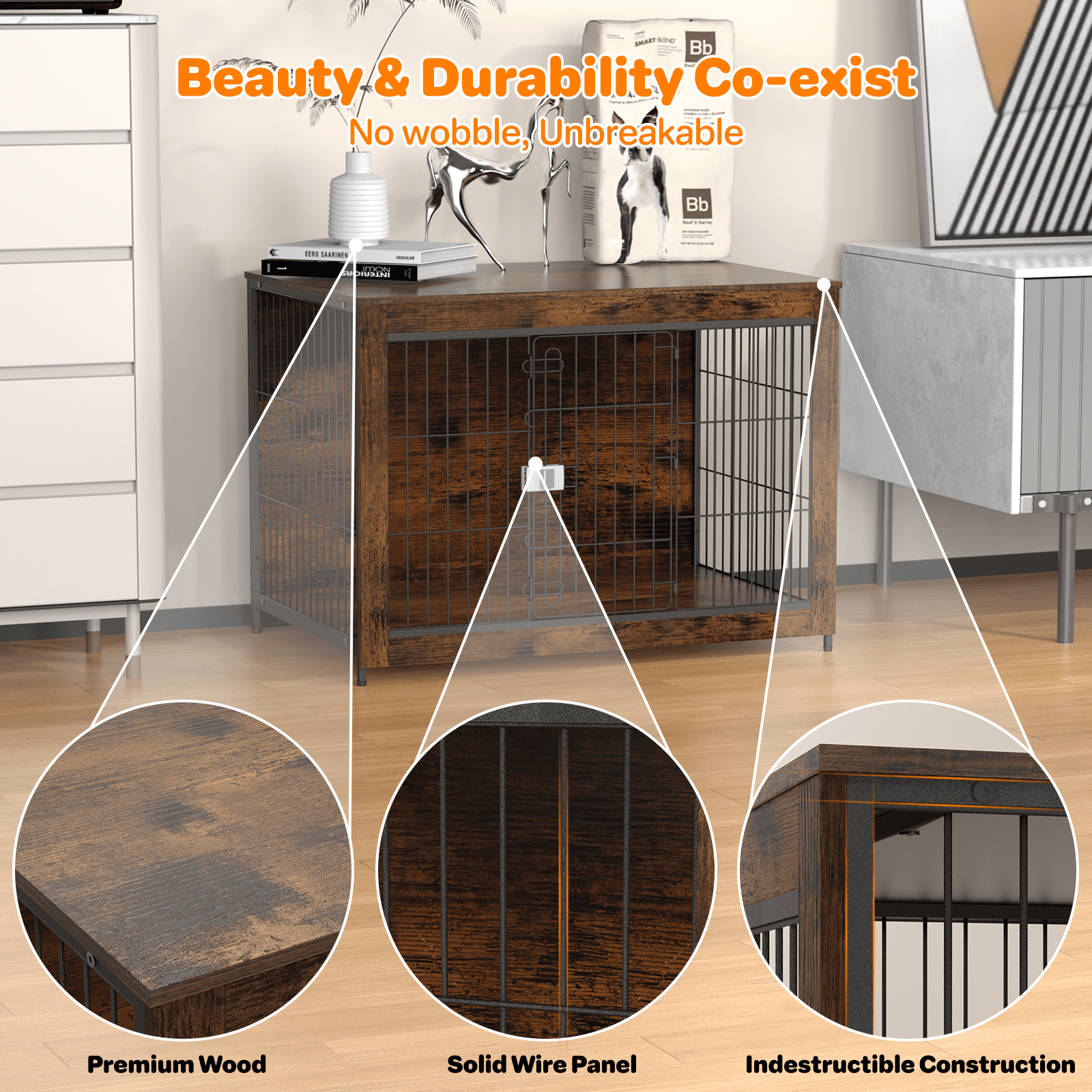 TIME RAY 32"Dog Crate Furniture with Secure Lock, Wooden Dog Kennel End Table Indoor Dog Cage for Small/Medium Dogs, Decorative Pet Crate Table for Home Indoor Use