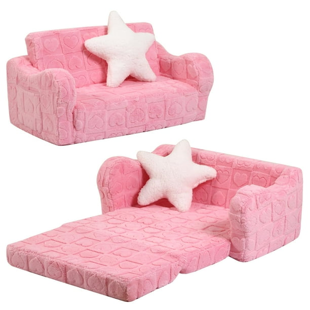 Sofá para niños pequeños MOMCAYWEX con asientos extra anchos 2 en 1 rosa