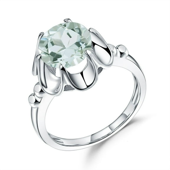 Green Amethyst Flower Ring, 925 Sterling Silver Birthstone Ring