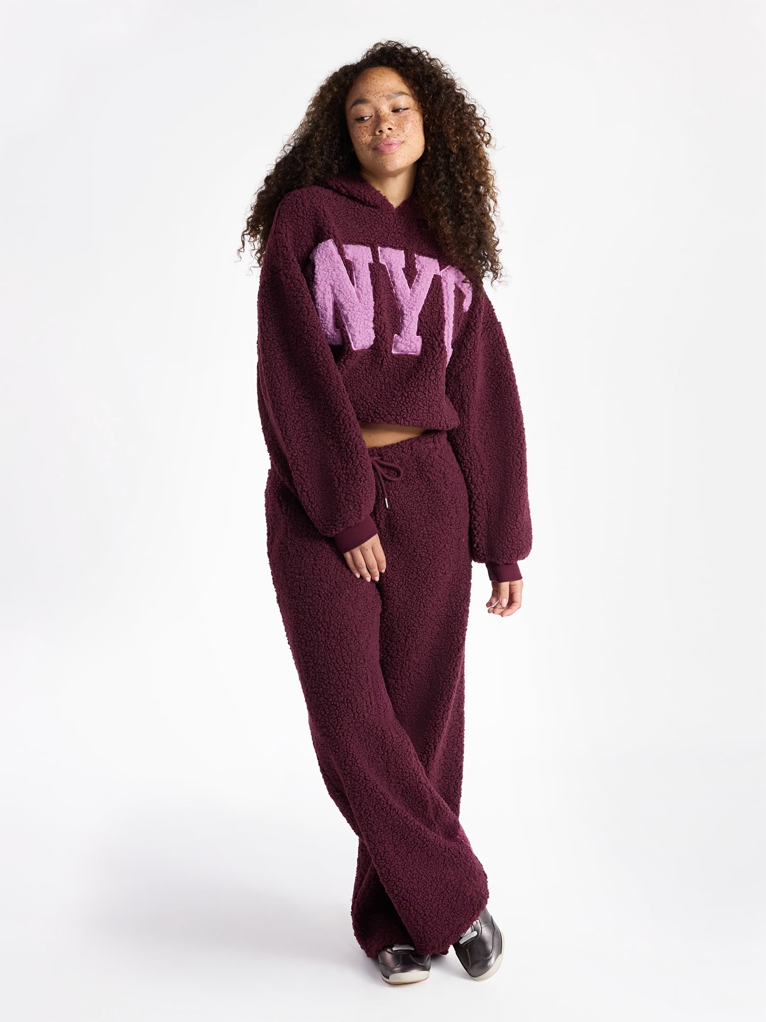 No Boundaries Embroidered Plush Pullover Hoodie, Women's
