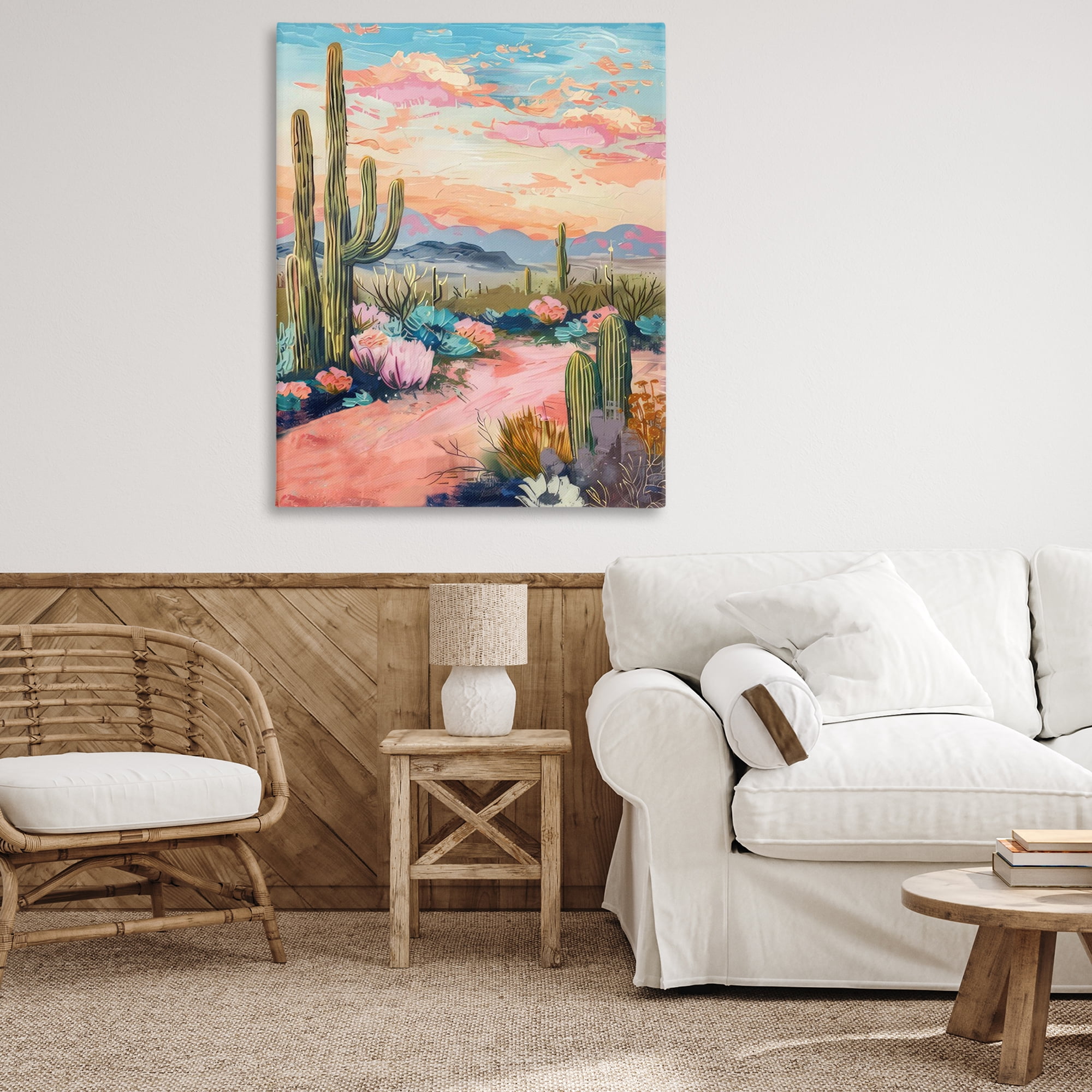 Stupell Industries Pink Desert Sunset Landscape & Nature Painting Wrapped Canvas Art Print Wall Art, 36 x 48