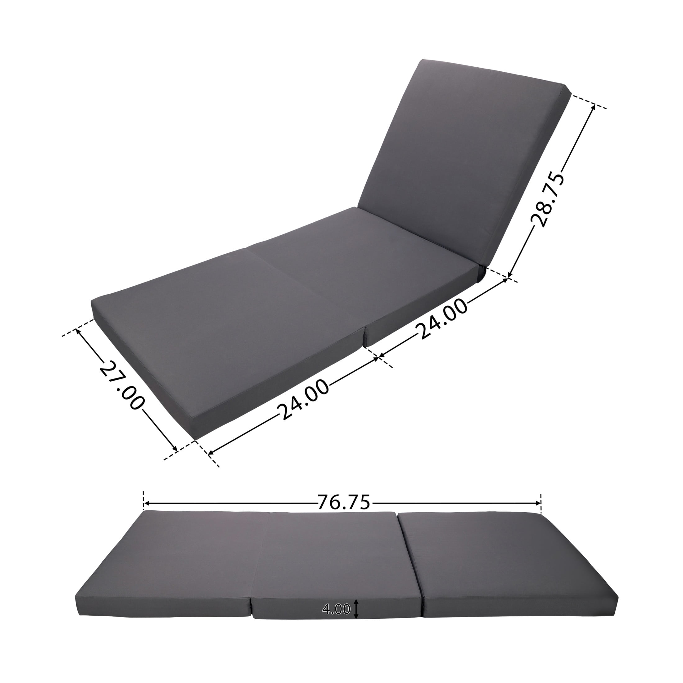 Christopher Knight Home Wood Outdoor Chaise Lounge Chair with Adjustable Backrest and Tri-Folding Cushion, Dark Gray