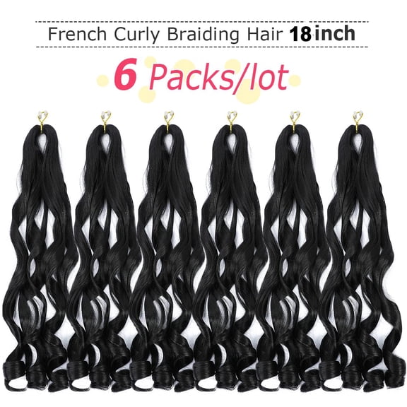 WEIF-6 Packs French Curl Braiding Hair 18 Inch Loose Wave Bouncy Braiding Hair Pre Stretched 100g/pack Yaki Curly Crochet hair for Black Women Hair Extensions (1B)