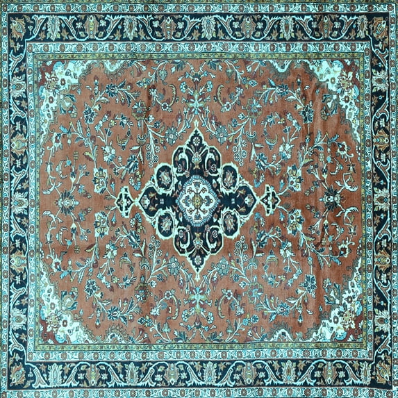 Ahgly Company Indoor Square Medallion Light Blue Traditional Area Rugs, 4' Square