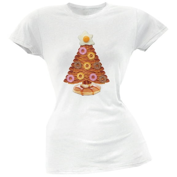 Breakfast Bacon And Eggs Christmas Tree White Soft Juniors T-Shirt