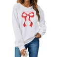 thumbnail image 3 of GUZOM Womens White Christmas Sweatshirt - Merry Christmas Red Bow Print, Loose Crewneck Long Sleeve, 100% Polyester Soft Festive Holiday Casual/Lounge Wear,Size S, 3 of 8