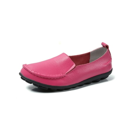 

Daeful Women Flats Round Toe Leather Shoes Slip On Loafers Nursing Non-slip Comfort Lightweight Casual Shoe Peach Pink 8
