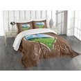 thumbnail image 3 of Ambesonne Outhouse Quilted Bedspread Set 3 Pcs, Farm House Chalk Heart, Queen Size, Brown Blue and Green, 3 of 5