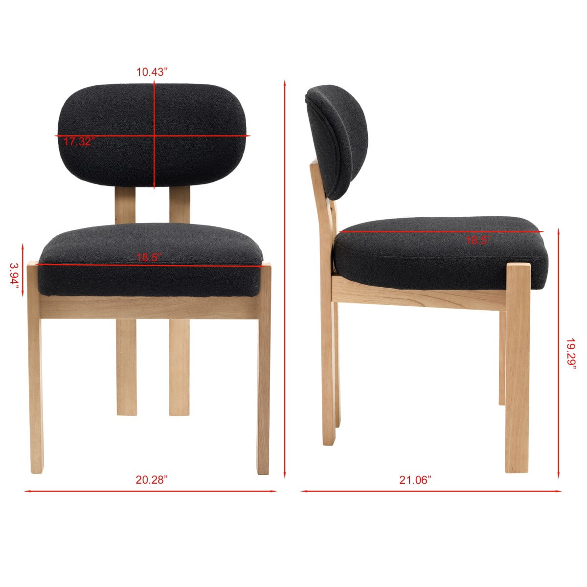 Dining Chairs Set of 2, Chenille Upholstered Wood Kitchen Chairs, 3.95" Thick Foam Cushion Wingback Dining Room Chairs, Black