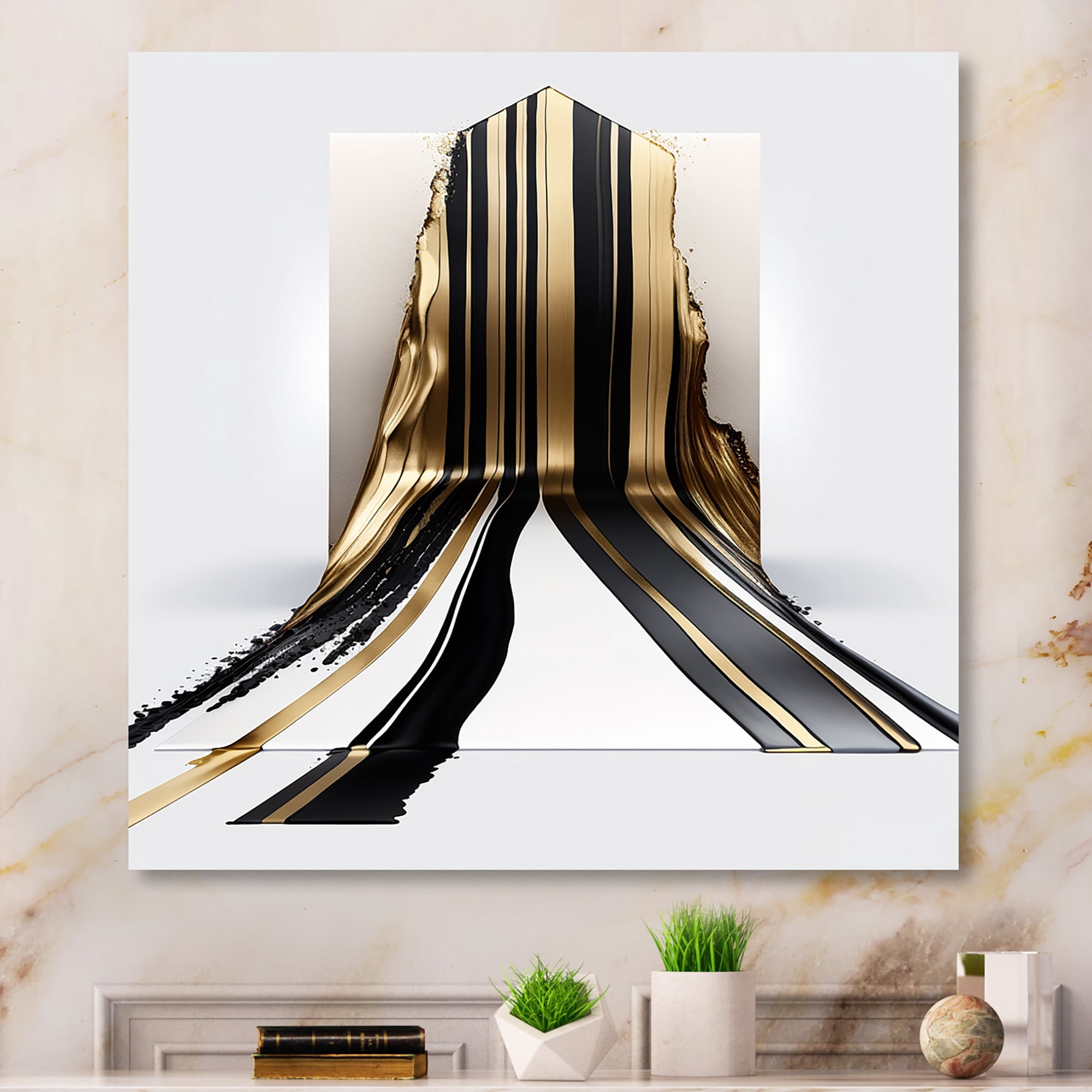 Designart Black And Gold Cubic Expression V Canvas Wall Art