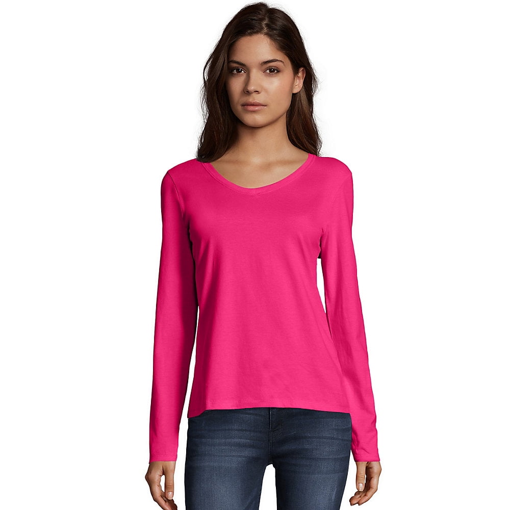 Hanes Women's Long-Sleeve V-Neck T-Shirt - O9142
