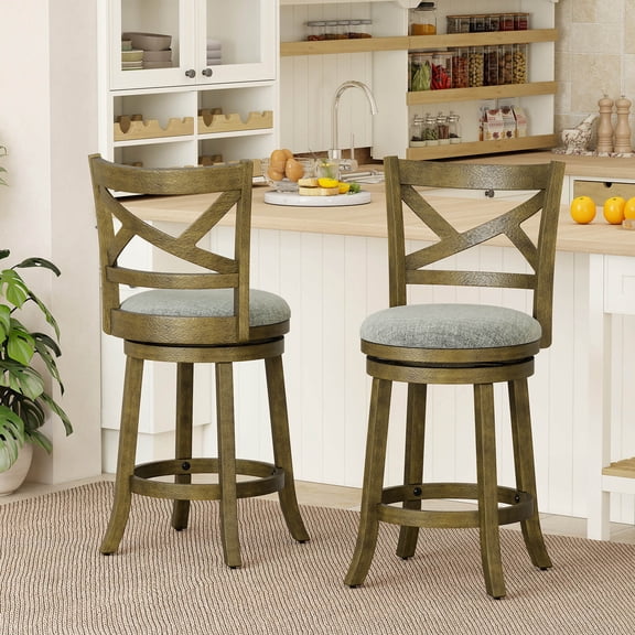 Costway Swivel Bar Stools Set of 2, 25” Counter Height Barstools with Backrests for Kitchen