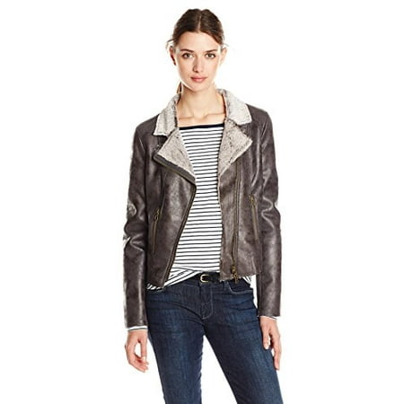 Lined Shearling Vest - ANORAK Women's Faux Shearling Moto Jacket, Charcoal, Medium