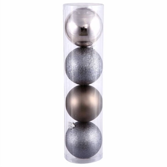 Vickerman 4.75" Pewter 4-Finish Ball Christmas Ornament 4 per Box