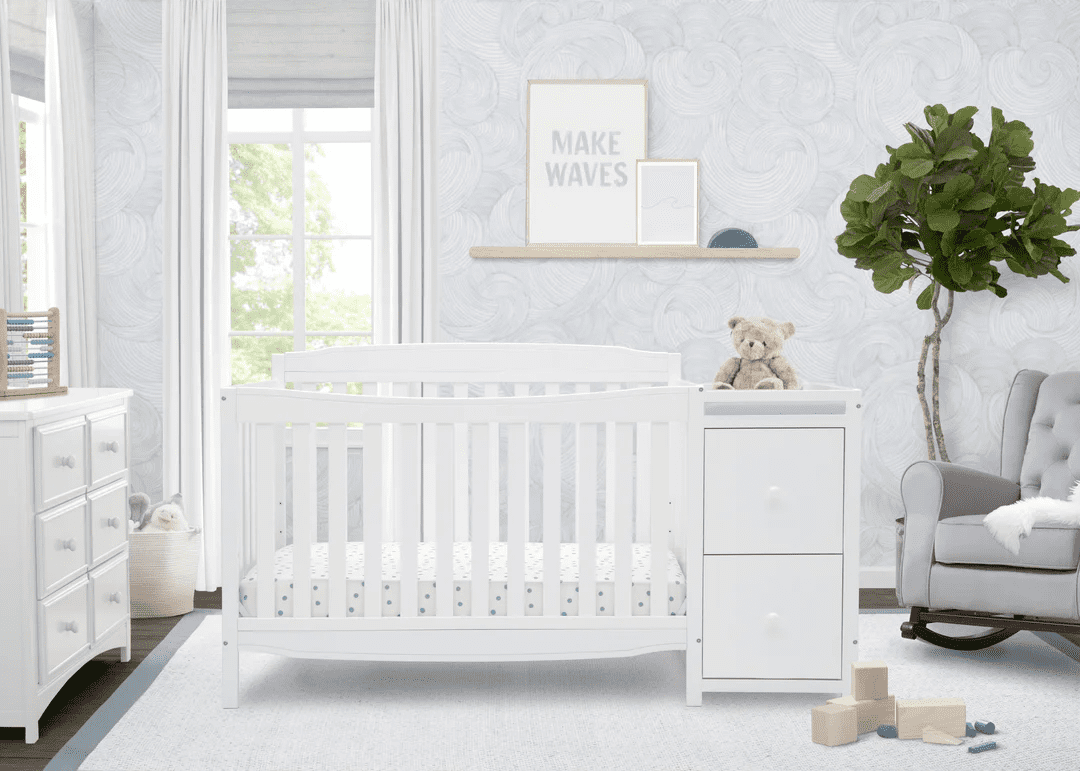 Delta Children Mason 6-in-1 Convertible Crib and Changer, Greenguard Gold Certified, Bianca White