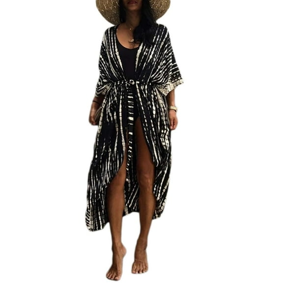Bsubseach One Size Open Front Viscose Kimono Beach Swimsuit Cover-Up for Women