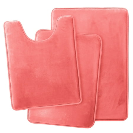 Memory Foam 3 PC Bathroom Rug Absorbent Bath Mat Set Small Large and Contour Rug