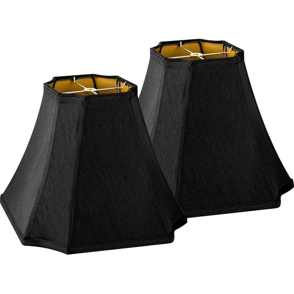 Set of 2 Medium Bell Lamp Shades, 13.2" Octagonal Black Lampshade for Table Lamps, Floor Lamp, Modern Faux Silk Shade