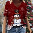 thumbnail image 2 of Women's T-Shirt Christmas Snowman Snowflake Graphic V-Neck Short Sleeve Tee Holiday Festival Top, 2 of 4