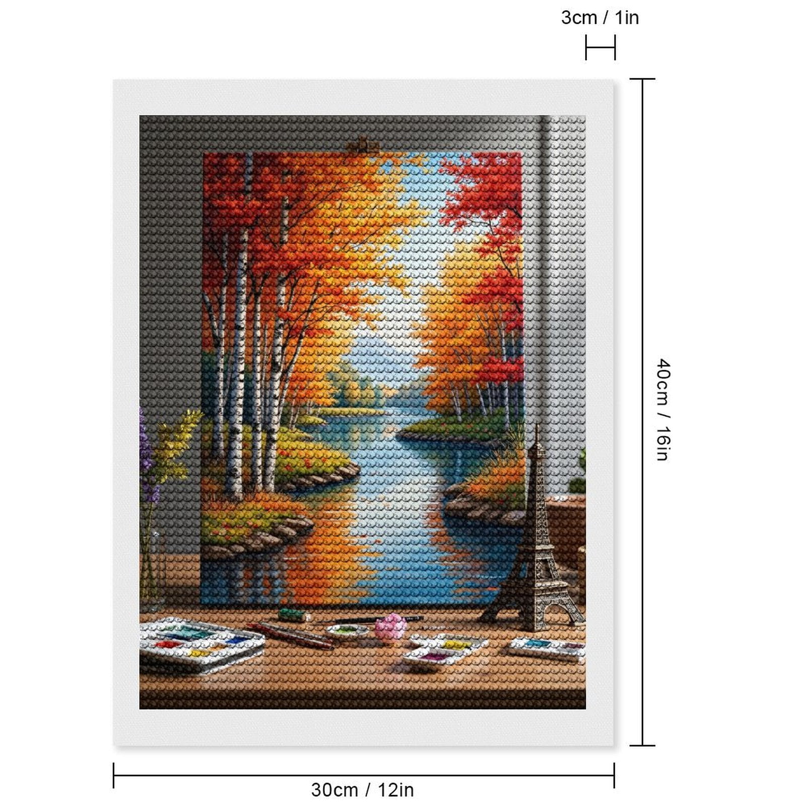 Diamond Art Kits for Adults, Autumn River Painting Birch Trees 5D Diamond Painting Kits for Adults Beginners, DIY Full Drill Diamond Painting, Gem Art and Crafts 12x16