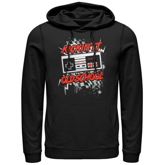 Men's Nintendo Kickin' It Old School NES Controller Splatter Pull Over Hoodie Black 2X Large