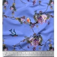 thumbnail image 3 of Soimoi Blue Silk Fabric Floral & Flowerpecker Bird Decor Fabric Printed BTY 44 Inch Wide, 3 of 3