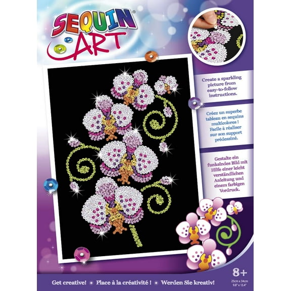 Sequin Art - Sparkling Orchids Flower Design - Sparkling Art Design and Craft