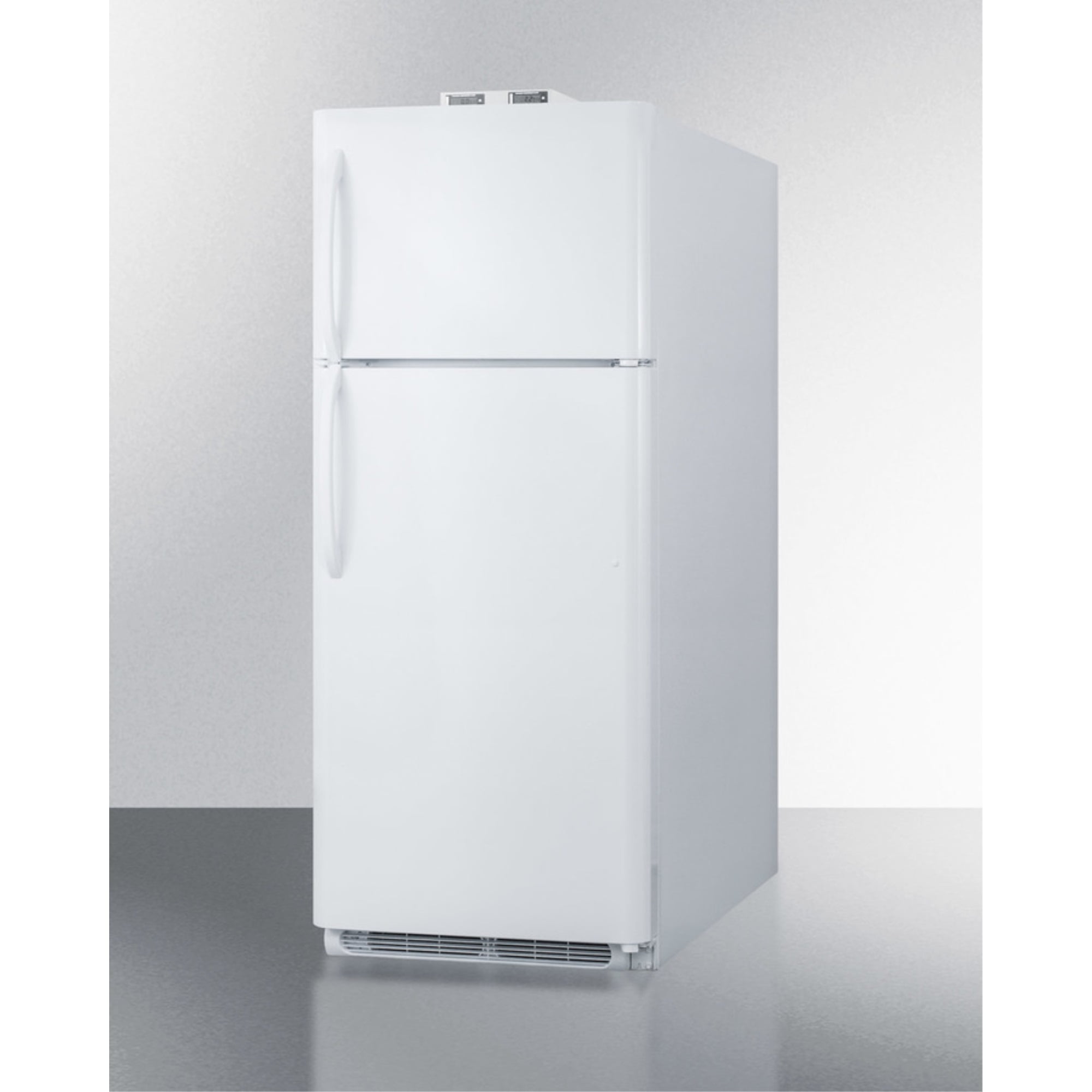 18 cu.ft. break room refrigerator-freezer in white with NIST calibrated alarm/thermometers
