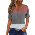 thumbnail image 2 of Giftesty Blouses for Women Dressy Casual Women's Casual Printed Color Short-Sleeved Button V-Neck Top Blouse, 2 of 5