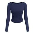 thumbnail image 3 of Womens Long Sleeve Off The Shoulder Tops Y2K Fall Fashion Outfits (Navy M), 3 of 4