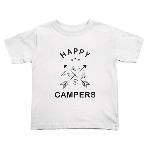 Happy Campers Camping Cute Toddler T Shirts for Boys Girls (White, Youth M)