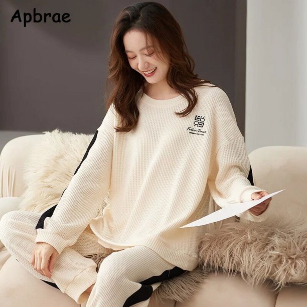 Conjunto de pijama de algodón para parejas, ropa de dormir de manga larga con cuello redondo y pantalones largos, para otoño e invierno, novedad