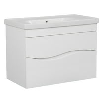 Modern Wall-Mounted Bathroom Vanity with Washbasin | Wave White High Gloss Collection with Side Vanity Cabinet | Non-Toxic Fire-Resistant MDF-50" (12 26 12)-No Mirror