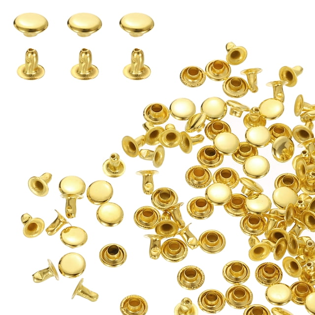 Uxcell 200Sets Rivets à Bout Unique 7mm Acier au Carbone Tête Ronde, Or