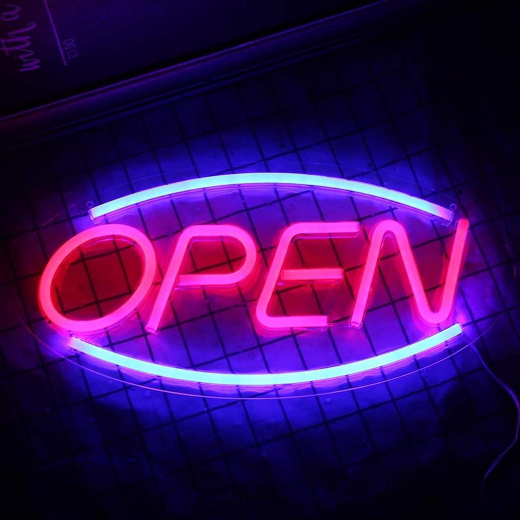 Neon open sign for shop, two light modes, steady light, flashing, electronic,  lighted signs for shop, walls, glass windows, shop, hotel, bar, liquor  store, etc.