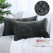 PiccoCasa Set of 2 Chenille Throw Pillow Covers, Soft Decorative Cushion Covers Black 12x20 Inch