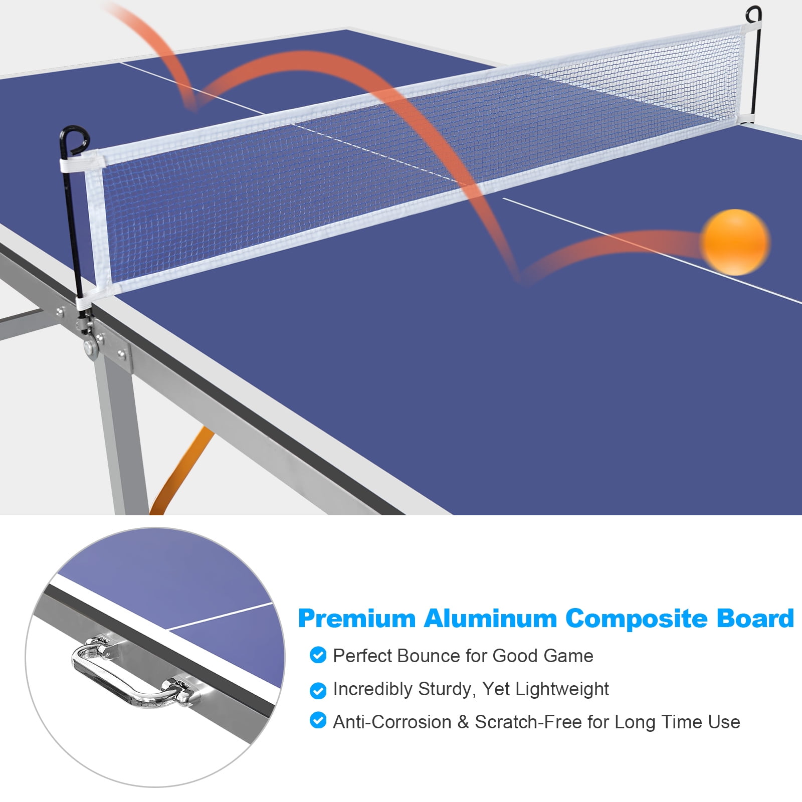 POVANLI 6FT (72''L x 36''W x 30''H) Mid-Size Table Tennis Table Foldable & Portable Ping Pong Table Set with Net and 2 Pin Pong Paddles and 3 Balls for Indoor Outdoor Game & Home entertainment (Blue)