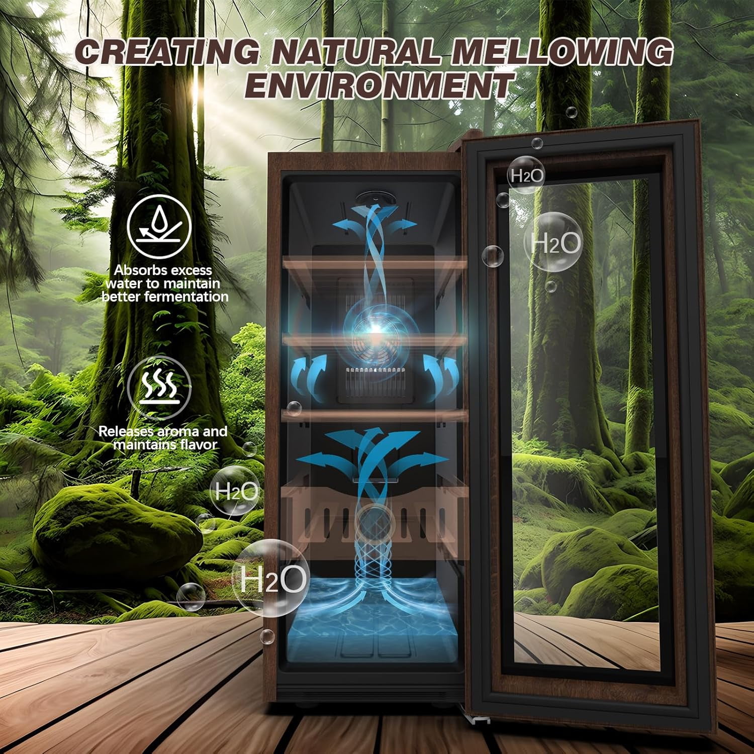 35L Dual-Zone Thermostatic Cabinet & Beverage Cooler - Cooling & Heating Electric Fridge with Wood Grain Finish, Built-in Hygrometer - Ideal Gift for Men, Wine, Cigar, and Skincare Storage