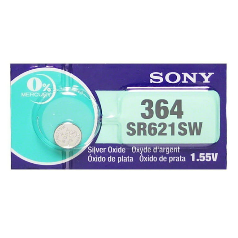 Sony 364 (SR621SW) 1.55V Silver Oxide 0%Hg Mercury Free Watch Battery (2  Batteries) 