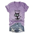 thumbnail image 2 of Womens Graphic T-shirts Short Sleeve V Neck Cat Letter Print Tee Vintage Summer Casual Tops Purple L, 2 of 3