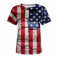 thumbnail image 4 of Tops de mujer Moda Casual Blusa suelta Bandera del Día de la Independencia Impresión de cuello redondo Camiseta Camisas Blusa Camiseta estampada Pompotops hfajkhk129797, 4 of 9