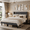 Retro, variant on King Upholstered Platform Bed Frame with Headboard - Modern Bedroom Furniture with Sturdy Wooden Slats, Quiet & Noise Free, No Box Spring Needed, Gray