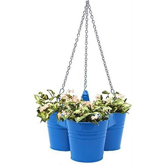Houston International Trading 8118E B Enameled Galvanized Hanging 3 Planter Unit for 6.5 in. Plants, Blue
