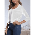 thumbnail image 4 of Cardigan Court à Manches 3/4 pour Femmes, Élégant Boléro pour Femmes, Blanc, TG, 4 of 7