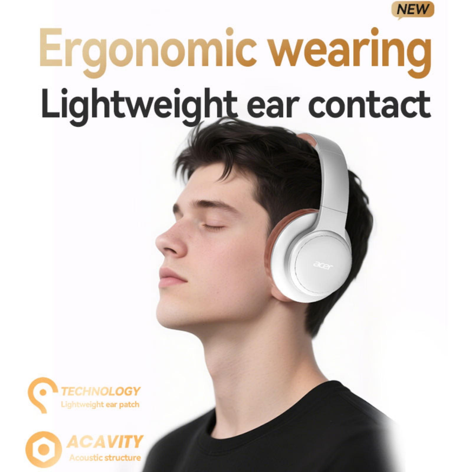 Acer Over-ear Headphones with 60H Playtime, Hi-Res Audio Foldable and Comfortable, Silver