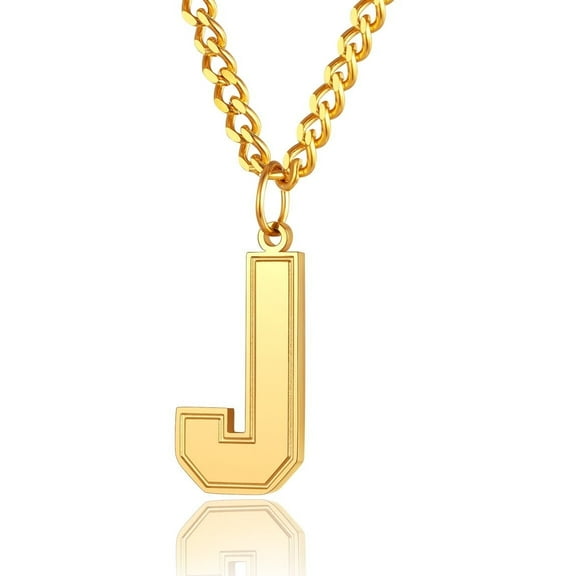 ChainsProMax Mens Letter Necklace J Pendant with 18K Gold Plated Curb Chain Initial Jewelry Gift